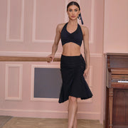 Dance Bra Tops – Stretchy Halter Neck Crop Top with Pad, Open Back for Latin, Samba, Cha-Cha, Rumba - DancerInn Black / L