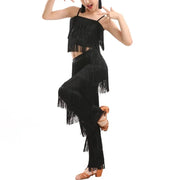 Girls Two Piece Multi-color Tassel Fringe Samba Salsa Ballroom Latin Dance Pants and Tops Dance Costume Set - DancerInn