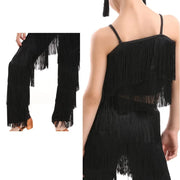 Girls Two Piece Multi-color Tassel Fringe Samba Salsa Ballroom Latin Dance Pants and Tops Dance Costume Set - DancerInn