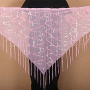 Belt for Belly Dance - Beaded  Belly Dancer Hip Scarf with Coins, Fringe, and Triangle Design - DancerInn Pink-One-size