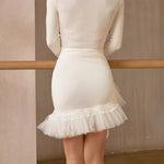 Fluffy Mini Skirt Dance with Sequin Mesh One-Piece Wrap Style for Latin Ballet Tango Salsa - DancerInn   - 34605567180983 - 34605567180983