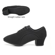 Ballroom Dance Shoes Women - Soft Sole Lace-Up Oxford Cloth & Mesh Upper Women Latin Dance Shoes with 3.5cm, 5cm Heels DancerInn