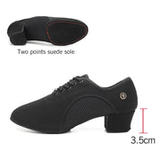 Ballroom Dance Shoes Women - Soft Sole Lace-Up Oxford Cloth & Mesh Upper Women Latin Dance Shoes with 3.5cm, 5cm Heels DancerInn