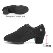 Ballroom Dance Shoes Women - Soft Sole Lace-Up Oxford Cloth & Mesh Upper Women Latin Dance Shoes with 3.5cm, 5cm Heels DancerInn