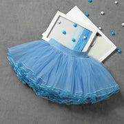 Ballet Skirt Tutu for Girls - Fluffy Soft Yarn 4-Layer Tulle Kids Dance Mini Skirt for Toddler&Children - DancerInn Blue-L