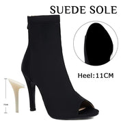 Dancing Boots for Women Stiletto Booties Jazz Dance Boots with Peep Toe Hig Heel for Latin Tango Salsa DancerInn