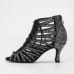 Latin Shoes for Ladies - Rhinestone Cutout Peep Toe High Heel Salsa Shoes Womens - DancerInn black / 10 53.76 Latin Dance Shoes - 35022320271543 - 35022320271543
