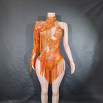 Sequin fringe leotard sheer mesh rhinestone stage performance showgirl outfit - 38416941678775 - 38416941678775