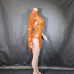 Long sleeve sheer mesh rhinestone fringe bodysuit stage performance costume front view - 38416941351095 - 38416941351095