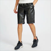 Mens Black Leather Shorts - Breathable PU Elastic Waist Hip Hop Biker Gym Dance & Clubwear Shorts for Sports and Party - DancerInn Men Dance Shorts