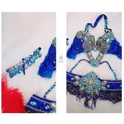 Bellydance Clothes for Women - Sexy Beaded Crystal 3 Piece Dance Costume Set with Bra, Belt, and Necklace - DancerInn