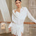 White / One Size - Latin Dance Outfits - Long Sleeve Two Piece Dance Sets for Samba, Rumba, Cha-Cha, and Bullfighting