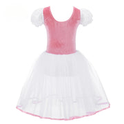 Girls Ballet Dress - Romantic Pink Professional Ballet Tutu Dress with TullePuff Sleeves for Kids Gymnastics Ballerina Dance - DancerInn