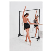 Women's Leopard Print Latin Dance Bodysuit with High Elastic Nylon Mesh, Adjustable Straps, and Open Back - DancerInn