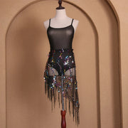 Belt for Belly Dance - Beaded  Belly Dancer Hip Scarf with Coins, Fringe, and Triangle Design - DancerInn 