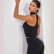 Black Dance Costume Leotard - Off Shoulder Camisole Dance Top with Choker Padded Bra for Latin Salsa Rumba Samba - DancerInn Black / L