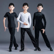 Boys Dance Costumes Suits - Black & White V-Neck Latin Ballroom Tango Salsa Outfits for Kids - DancerInn 