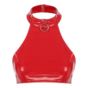 Women's Pole Dancing Costume Glossy Sleeveless T-Shirt Halter Neck Latin Bralette Crop Tops - DancerInn