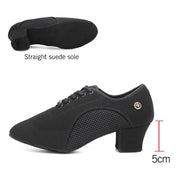 Ballroom Dance Shoes Women - Soft Sole Lace-Up Oxford Cloth & Mesh Upper Women Latin Dance Shoes with 3.5cm, 5cm Heels DancerInn