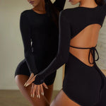 Gymnastics Leotards Long Sleeve - Black Bodysuit for Dance with Built-In Bra Backless Design for Latin Salsa - DancerInn 43.89 Black / L - 34224798466231 - 34224798466231