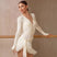 white / S - Fluffy Mini Skirt Dance with Sequin Mesh One-Piece Wrap Style for Latin Ballet Tango Salsa