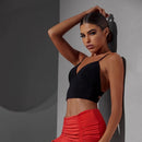 Top corto con spalline sottili - Reggiseno da ballo elasticizzato con imbottiture integrate e design incrociato sulla schiena per latino, samba e rumba - Nero / Taglia unica