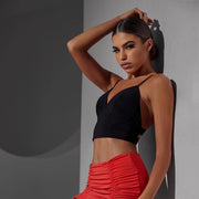 Spaghetti Strap Crop Top - Stretchy Dance Bra Tops with Built-in Pads Cross Back Design for Latin, Samba, and Rumba - DancerInn Black / One Size
