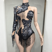 Sequin fringe bodysuit sheer mesh rhinestone dance costume back view