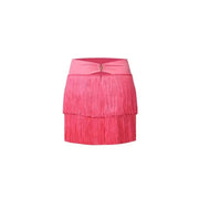 Women High Waist Lush Fringe Latin Dance Wear Mini Dance Skirts - DancerInn