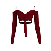 Girls Dance Sets with Long Sleeve Latina Shirt and Latin Dance Skirt for Chacha Samba Competition Performance - DancerInn Burgundy Tops 1pc / 3XL