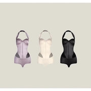 Women's Satin Retro Hollow Dance Top Bodysuit with Chest Pad for Latin Dance Practice - DancerInn