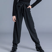 Boys Black Dance Pants - Wrinkle-Resistant, Breathable, Comfortable & Elastic for Latin, Ballroom, Tango, Salsa, Rumba, Samba & Cha-Cha - DancerInn Strip Black / XXL
