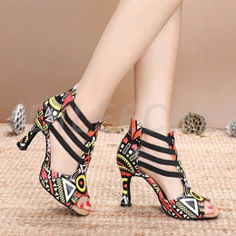 colorful print latin dance shoes