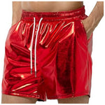 Mens Metallic Shorts - Shiny Rave Shorts Men with Sequin, Elastic Waist, and Pockets for Dance Performance - DancerInn Red-XXL - 32458851123383 - 32458851123383