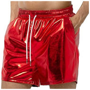 Mens Metallic Shorts - Shiny Rave Shorts Men with Sequin, Elastic Waist, and Pockets for Dance Performance - DancerInn Red-XXL