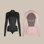 Black Dance Leotard - High Neck Long Sleeve Backless Latin Dance Bodysuit with Built-In Bra - DancerInn  - 33495455924407 - 33495455924407