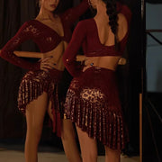 Leopard Print Mini Skirt - Irregular Gilded Dance Mini Skirt Wrap with Built‑In Underwear for Latin Tango Salsa - DancerInn  