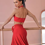 Dance Bra Tops – Stretchy Halter Neck Crop Top with Pad, Open Back for Latin, Samba, Cha-Cha, Rumba - DancerInn  - 33583075918007 - 33583075918007