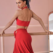 Dance Bra Tops – Stretchy Halter Neck Crop Top with Pad, Open Back for Latin, Samba, Cha-Cha, Rumba - DancerInn 