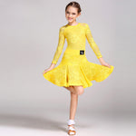 Latin Ballroom Dance Dresses for Girls with Lace Long Sleeves, Simple Neckline, and Invisible Zipper - DancerInn - 33206465069239 - 33206465069239