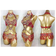 Bellydance Clothes for Women - Sexy Beaded Crystal 3 Piece Dance Costume Set with Bra, Belt, and Necklace - DancerInn