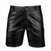 Mens Black Leather Shorts - Breathable PU Elastic Waist Hip Hop Biker Gym Dance & Clubwear Shorts for Sports and Party - DancerInn Men Dance Shorts