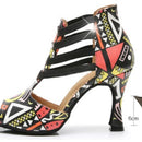 Scarpe da ballo Zumba da donna - Scarpe da ballo latino-americano con stampa colorata e suola in PU scamosciata, ideali per jazz, salsa e bachata. - Suola in camoscio - Tacco di 6 cm / Taglia US 4.5/EU 34