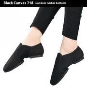 Soft Sole Dance Shoes - Black Canvas Guy Ballet Shoes with Unisex Flat Stretch for Women Men & Children - DancerInn 46-Black-Canvas-Rubber-Sole