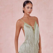 Fringe Dress Dance Costume - Sleeveless Backless Latin Dresses with Fringe for Salsa Samba Tango Rumba - DancerInn Green / L 96.75