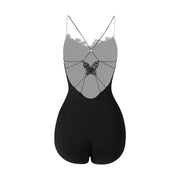 Women's Latin Dance Leotard with Butterfly Bow Adjustable Back Lace Front for Practice - DancerInn