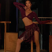 Leopard Print Mini Skirt - Irregular Gilded Dance Mini Skirt Wrap with Built‑In Underwear for Latin Tango Salsa - DancerInn  
