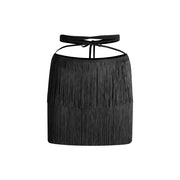 Latin Dance Practice Skirt for Women with Lace-Up Waist, Double Layer Fringe, and Built-In Shorts - DancerInn