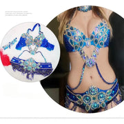 Bellydance Clothes for Women - Sexy Beaded Crystal 3 Piece Dance Costume Set with Bra, Belt, and Necklace - DancerInn