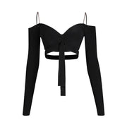 Girls Dance Sets with Long Sleeve Latina Shirt and Latin Dance Skirt for Chacha Samba Competition Performance - DancerInn Black Tops 1pc / 3XL